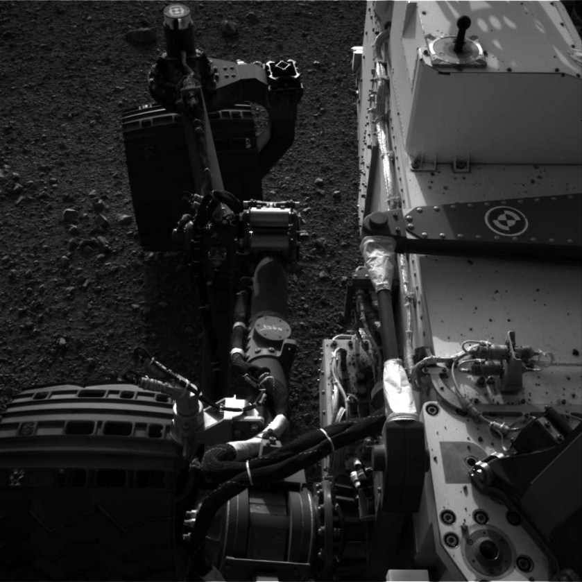 Curiosity's wheels as imaged by Navcam Left A. Credit: NASA/JPL-Caltech